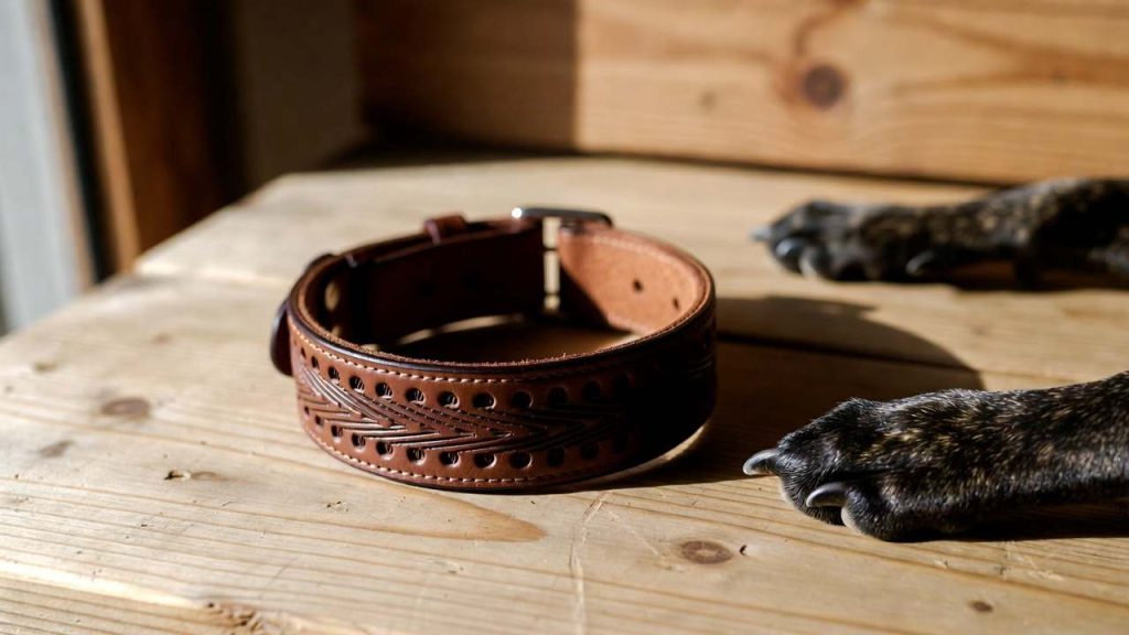 Collier chien cuir brun élégant
